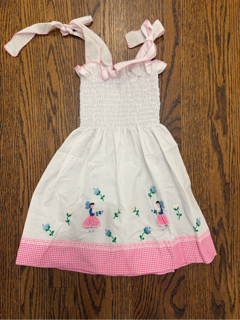 Girls White and Pink Embroidered Sundress
